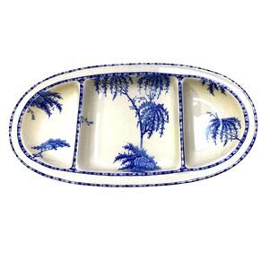 Pottery Barn 'Sophia' Blue & White Chinoiserie Willow Divided Oval Dish/Tray